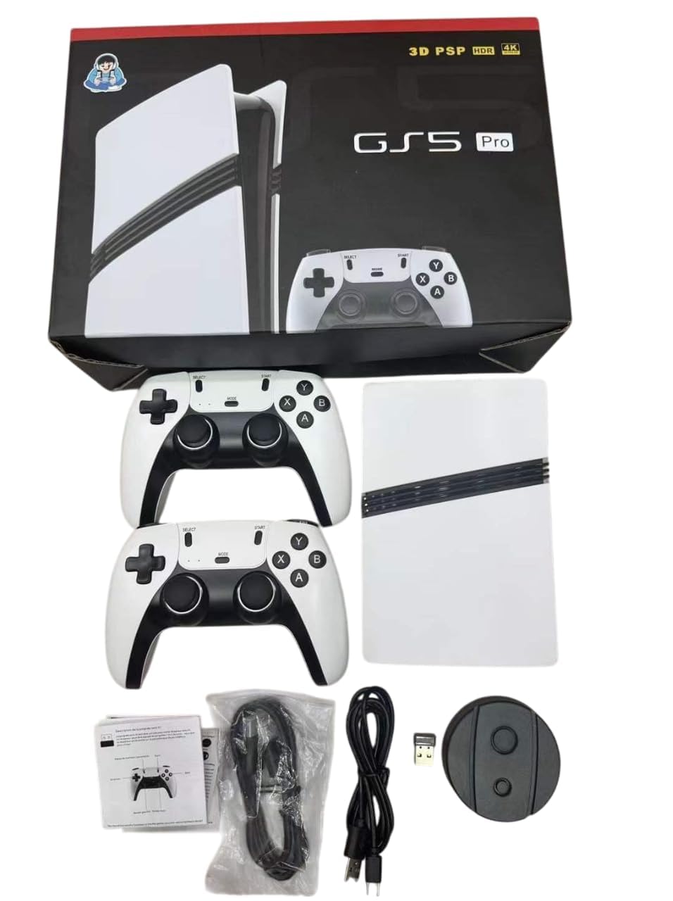GS5 Pro Wireless Video Game Console – 4K Plug & Play Retro Game Stick with Dual Controllers & 64GB Storage