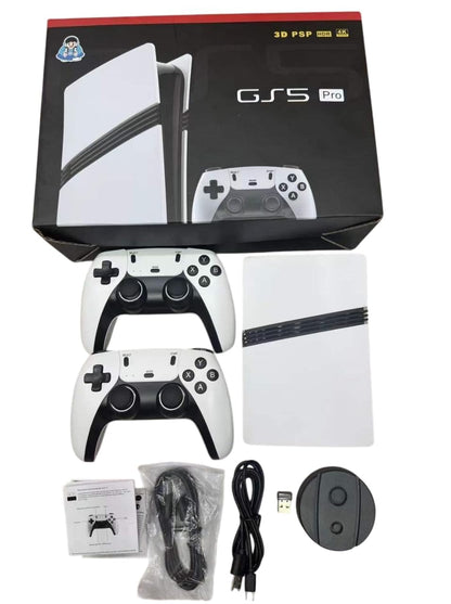 GS5 Pro Wireless Video Game Console – 4K Plug & Play Retro Game Stick with Dual Controllers & 64GB Storage