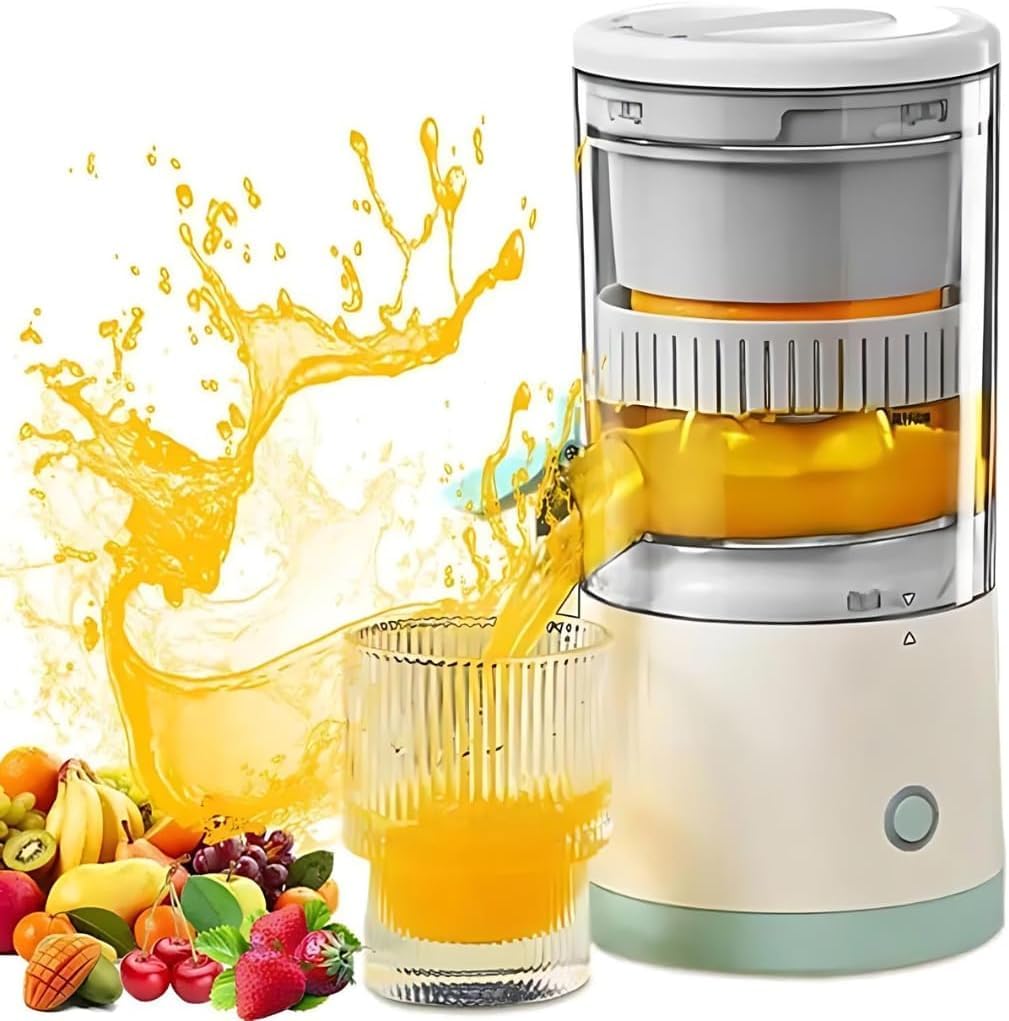 Electric Citrus Juicer – Portable Fresh Juice Extractor with Splash Guard for Home Kitchen (White & Silver)