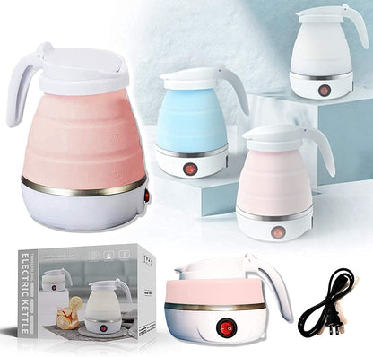 Travel Folding Electric Kettle 600ml – Portable Fast Boiling Silicone Kettle with Boil-Dry Protection (600W)