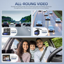 3-Way Dash Cam with Full HD Recording – Front, Cabin & Rear Camera with G-Sensor and Motion Detection