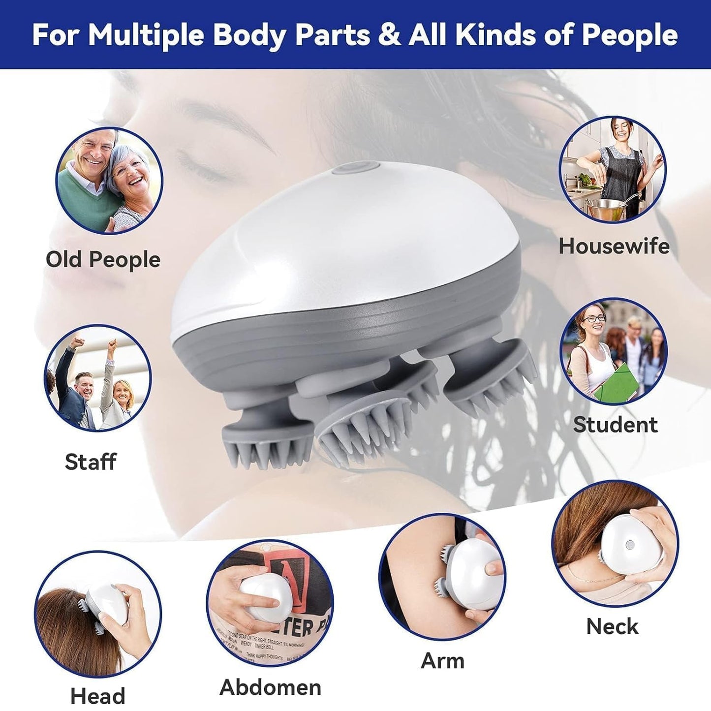 Scalp Head Massager with 96 Silicone Kneading Points – Detachable Scalp, Body & Hair Massager (Random Color)