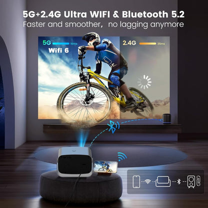 D&T Pro Smart LED Projector 18000 Lumens – 1080p Native, 4K Support, Auto Focus & Keystone, WiFi, Bluetooth 5.2