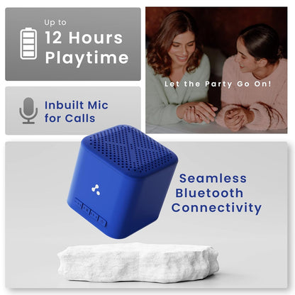 Ambrane 5W Wireless Bluetooth Mini Speaker – 12H Playtime, 40mm Driver, Bluetooth 5.1, Portable Design (Cube+, Blue)