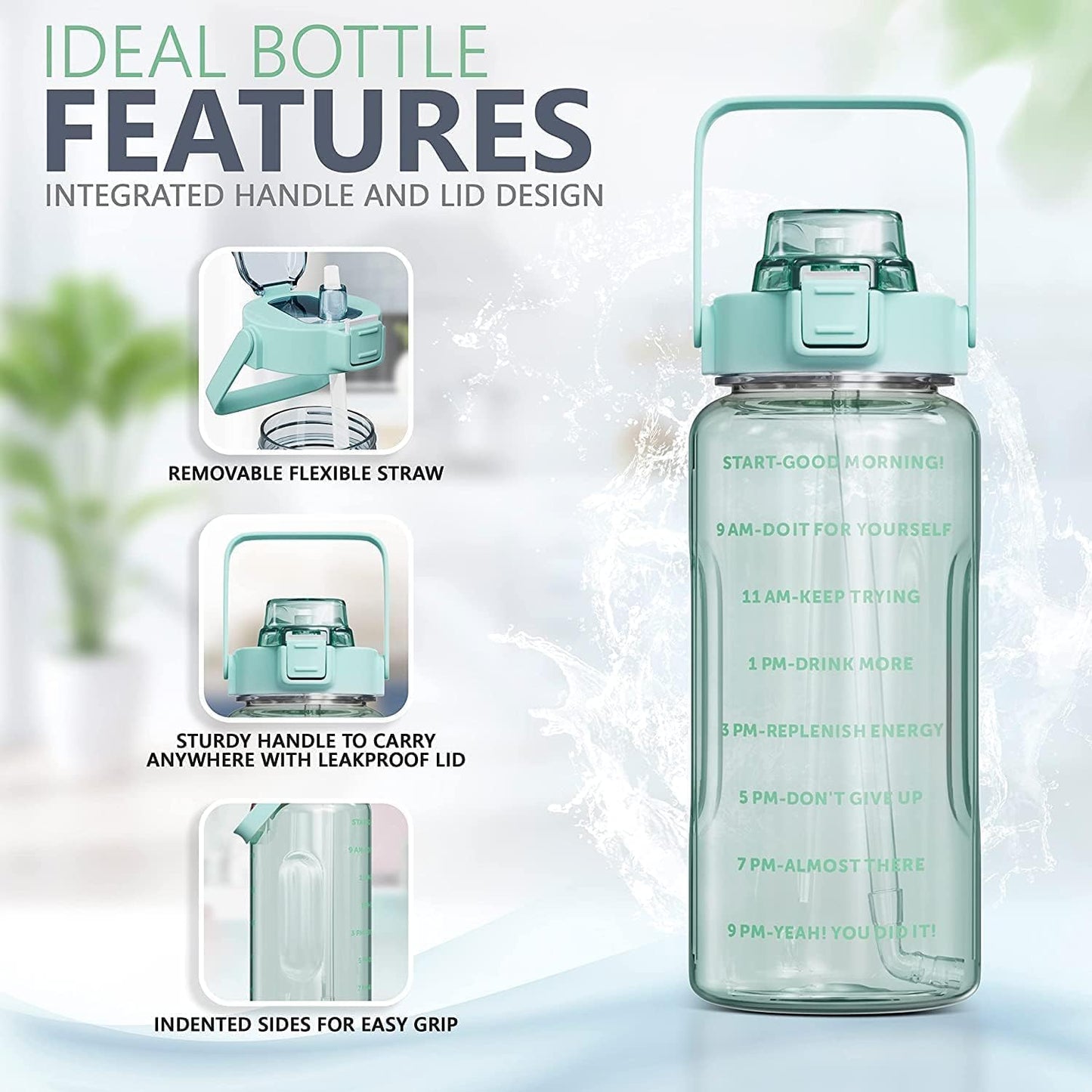 3-Piece Transparent Water Bottle Set with Time Marker – 2L, 900ml & 300ml Leakproof Sipper Bottles