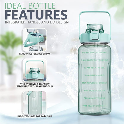 3-Piece Transparent Water Bottle Set with Time Marker – 2L, 900ml & 300ml Leakproof Sipper Bottles