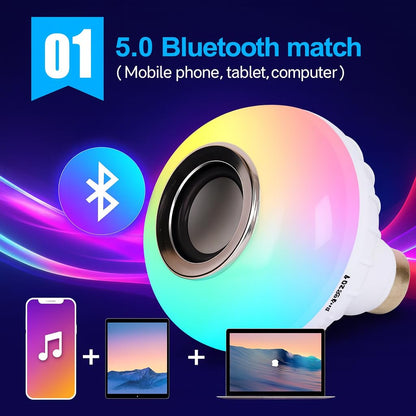 12W Bluetooth Music LED Bulb with Speaker – RGB Color Changing B22 Bulb with Remote (16 Colors)