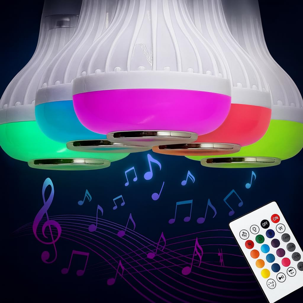 12W Bluetooth Music LED Bulb with Speaker – RGB Color Changing B22 Bulb with Remote (16 Colors)