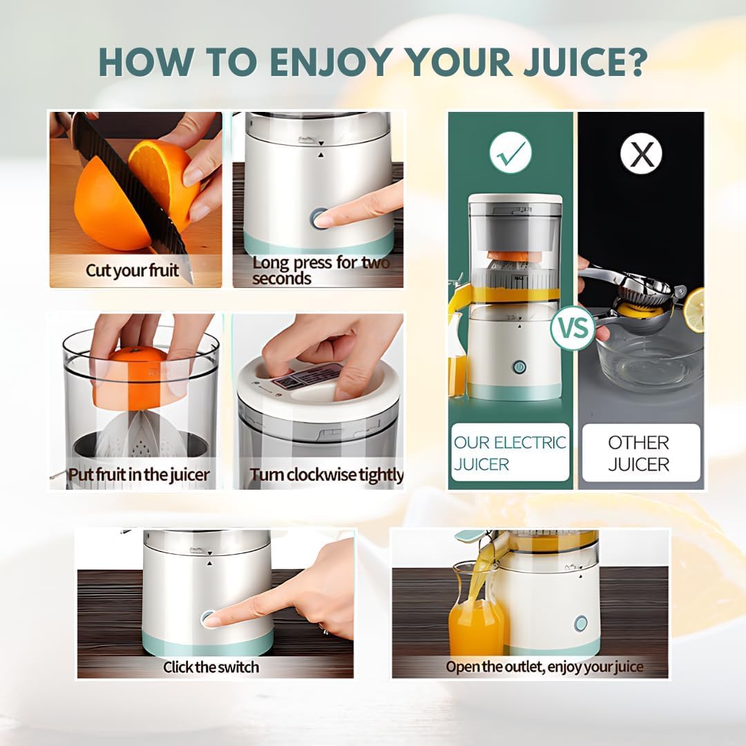 Electric Citrus Juicer – Portable Fresh Juice Extractor with Splash Guard for Home Kitchen (White & Silver)