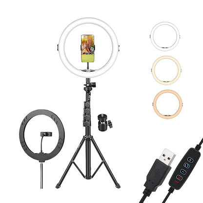 14-Inch LED Ring Light with 5ft Tripod & Phone Holder – USB Powered Dual Color Lighting for Vlogging & Makeup