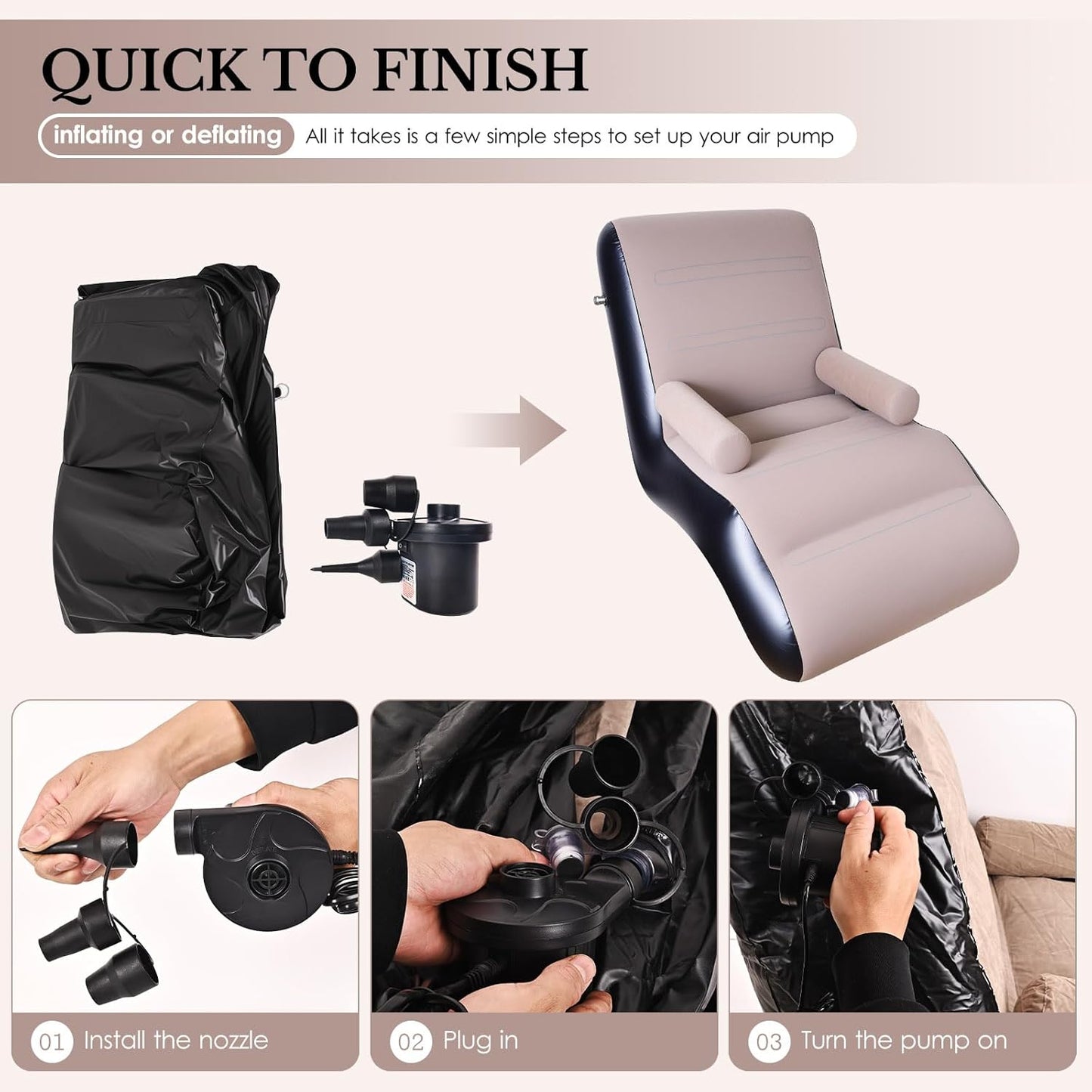 Inflatable Deck Chair with Air Pump – Portable Lounger Sofa for Indoor & Outdoor Use