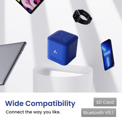 Ambrane 5W Wireless Bluetooth Mini Speaker – 12H Playtime, 40mm Driver, Bluetooth 5.1, Portable Design (Cube+, Blue)