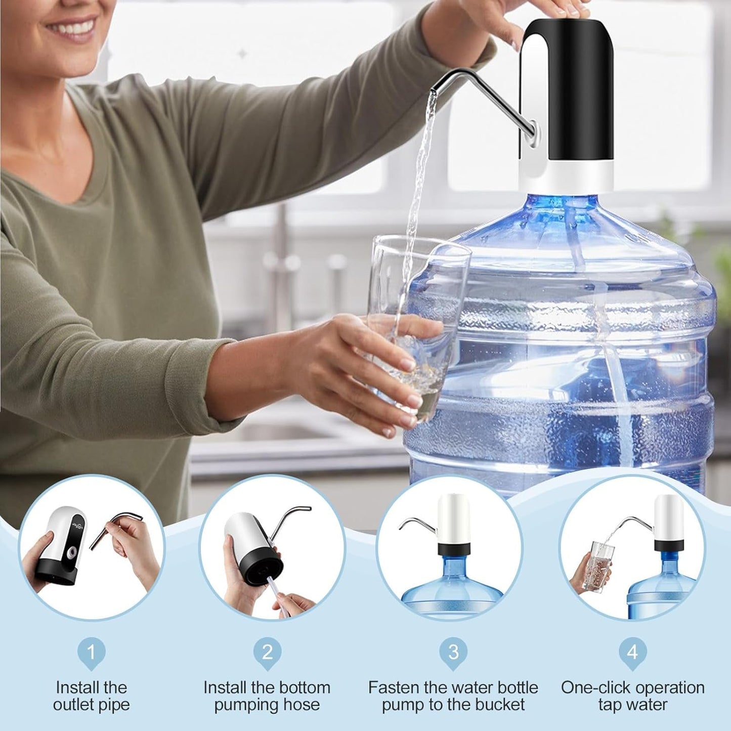 Automatic Wireless Water Dispenser Pump for 20 Litre Bottle – USB Rechargeable Water Can Pump (White)