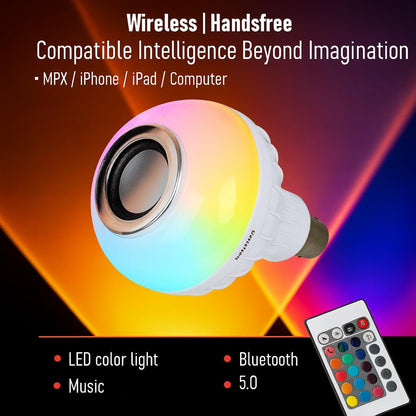 12W Bluetooth Music LED Bulb with Speaker – RGB Color Changing B22 Bulb with Remote (16 Colors)