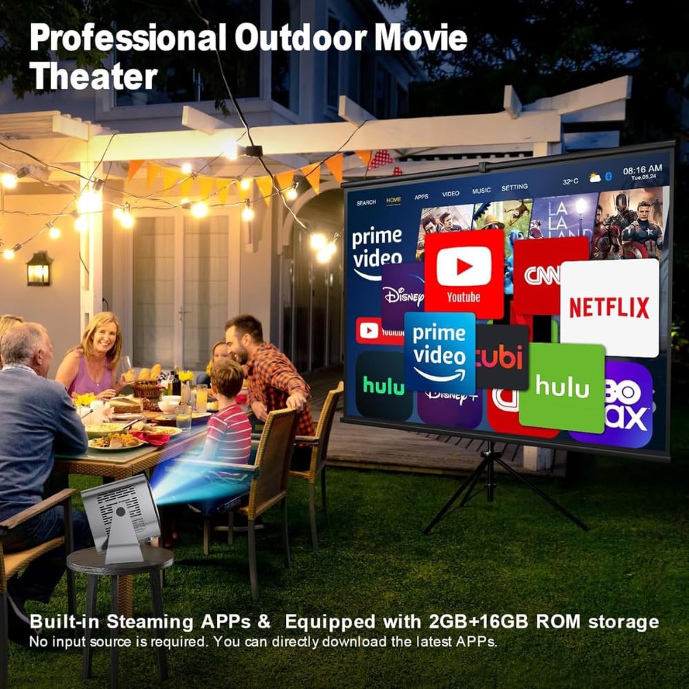 D&T Pro Smart LED Projector 18000 Lumens – 1080p Native, 4K Support, Auto Focus & Keystone, WiFi, Bluetooth 5.2
