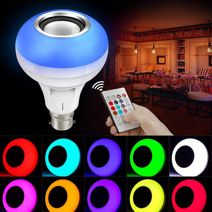 12W Bluetooth Music LED Bulb with Speaker – RGB Color Changing B22 Bulb with Remote (16 Colors)