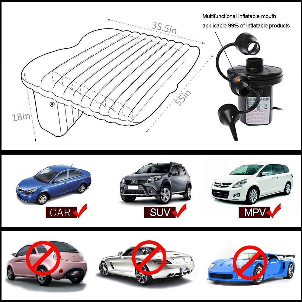 Portable Car Air Mattress for Back Seat – Inflatable Travel Sleeping Bed with Pump & 2 Pillows