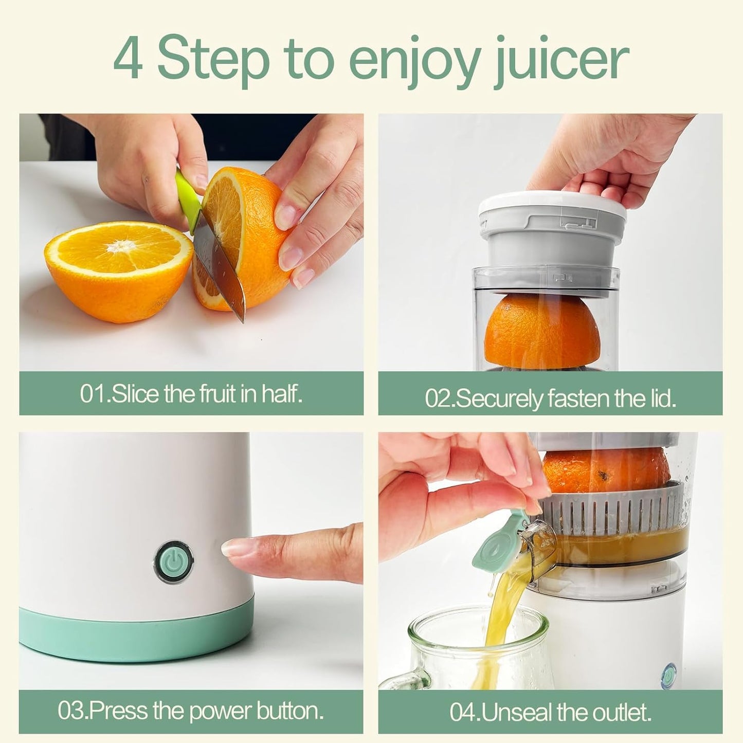 Electric Citrus Juicer – Portable Fresh Juice Extractor with Splash Guard for Home Kitchen (White & Silver)