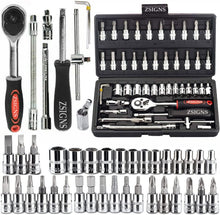46-Piece Socket Set – 1/4" Drive Ratchet Wrench Kit with CR-V Sockets, S2 Bits & Extension Bars