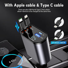 120W Fast Car Charger – Retractable Type-C Cable & 4-Port Universal Mobile Charger for All Devices